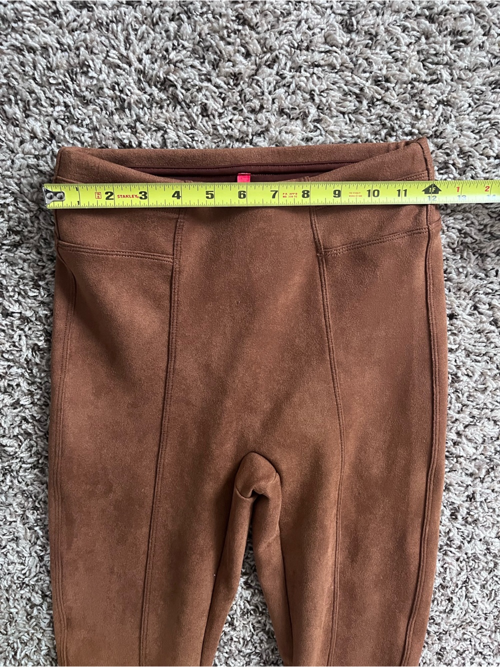 Spanx Faux Suede Leggings Cognac Brown High Rise Seamed XS Tall Skinny Pants - Picture 4 of 6